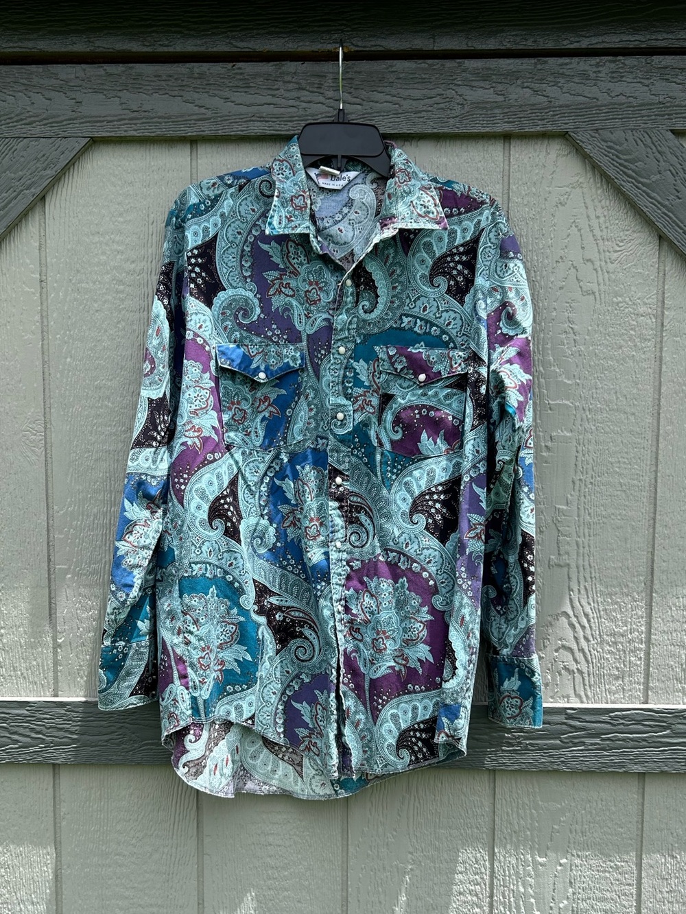Dale’s Paisley Print Cowboy Cut Western Button-Down Shirt Blue Purple